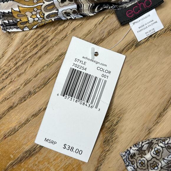 NWT Echo Design 100% Silk Scarf Paisley Stripes - Picture 5 of 5